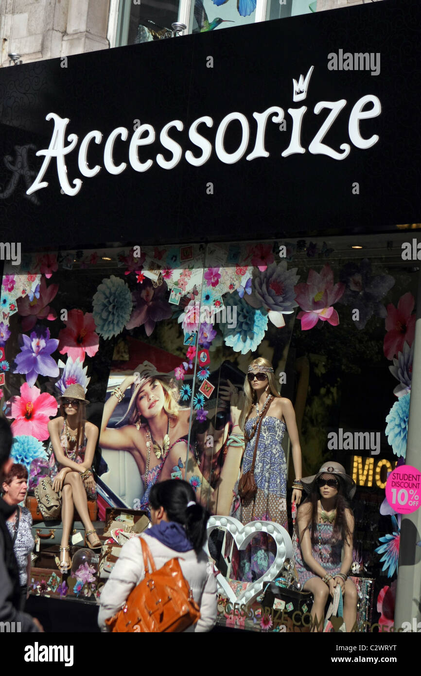 Signs for the Accessorize store in Oxford Street, London England Stock