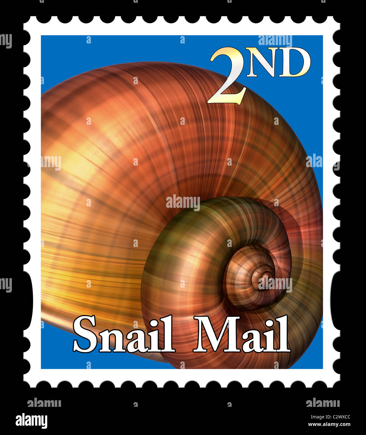Illustration of a snail mail stamp isolated on a black background Stock