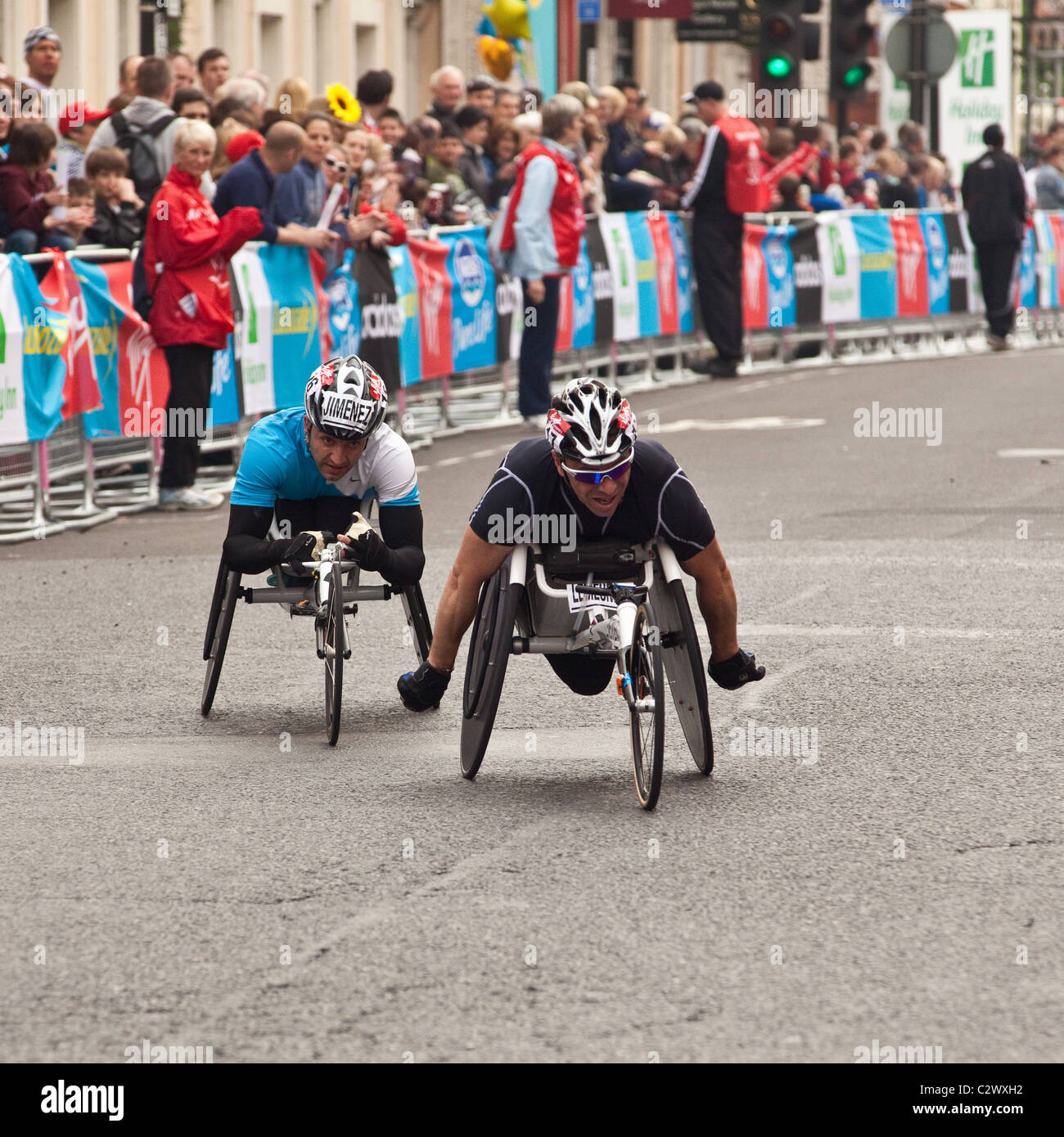 Mens Wheelchair race leaders at the London Marathon 2011,Church Street