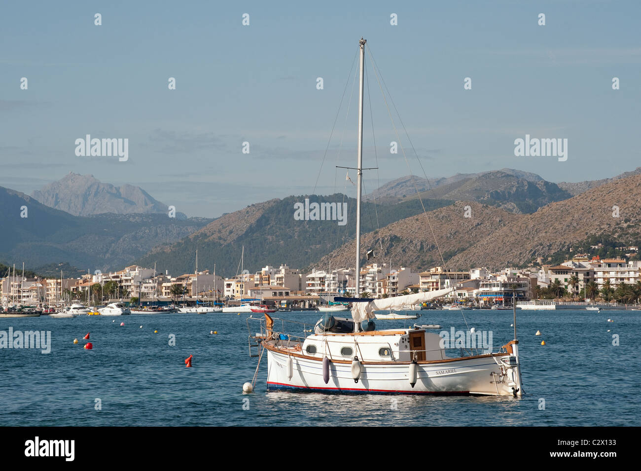 Boat in the beautiful bay of the holiday resort Puerto Pollensa