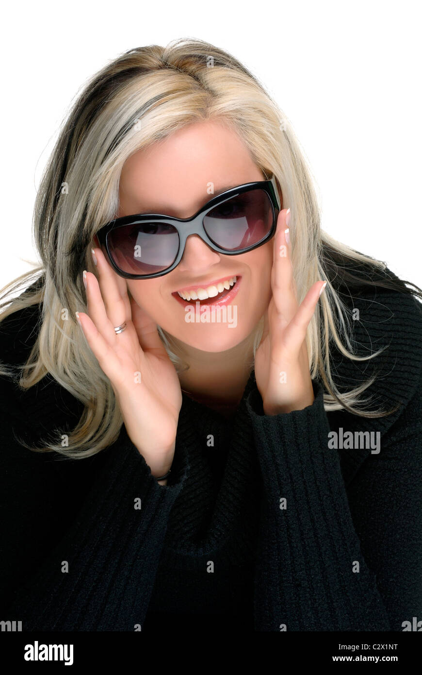 Beautiful Blond Young Woman Wearing Sunglasses Stock Photo - Alamy