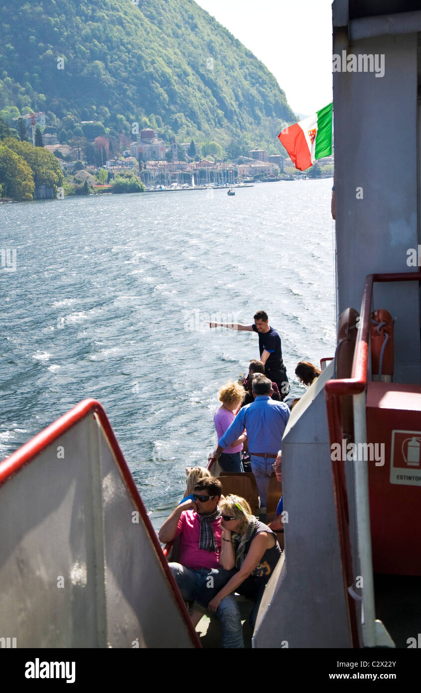 Passengers on a ferry on Lake Maggiore Stock Photo