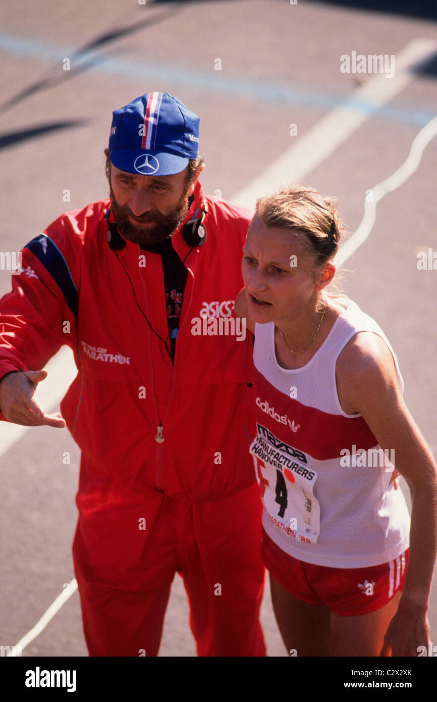 Fred Lebow with Grete Waitz at the 1988 NYC Marathon. Stock Photo