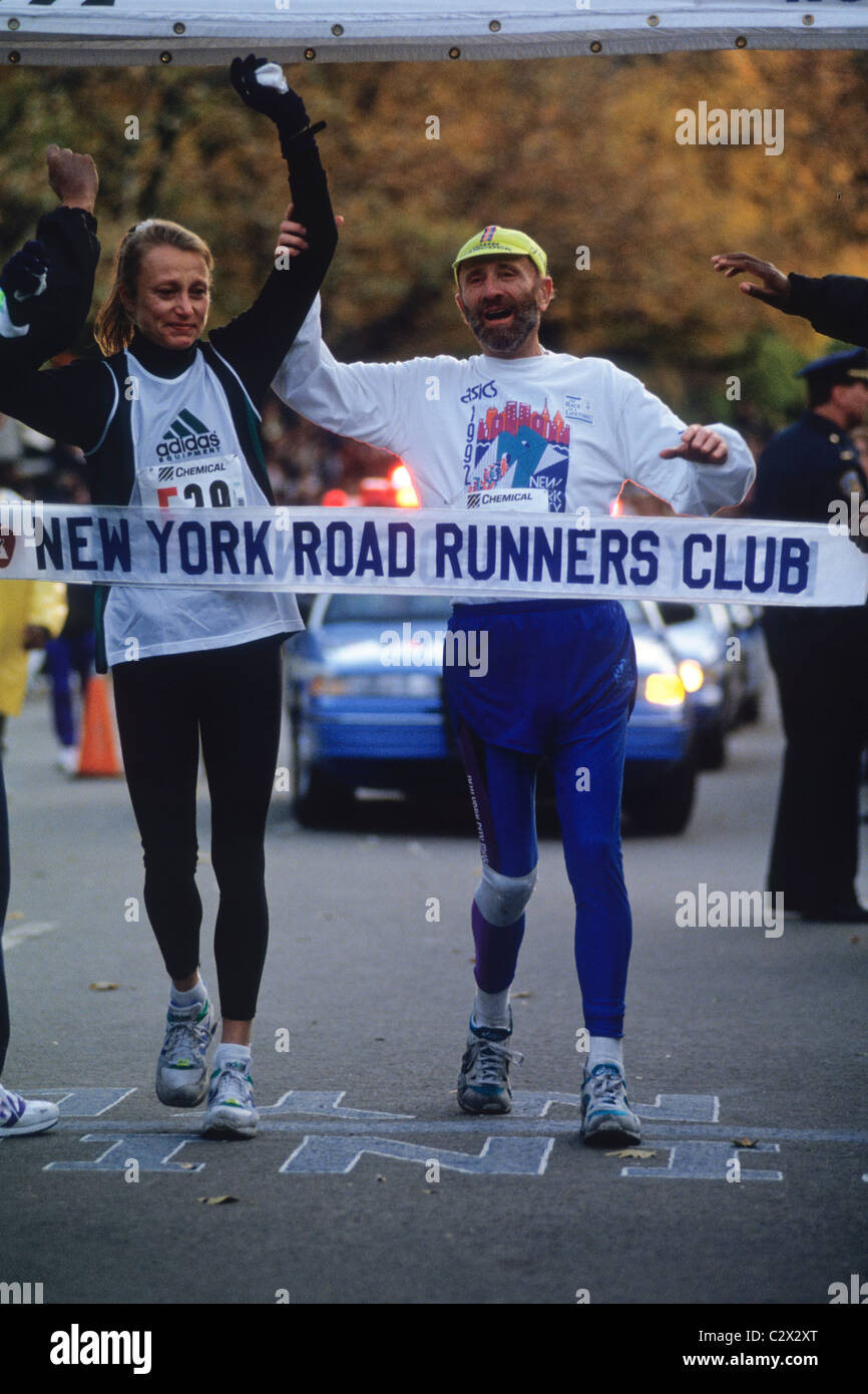 Fred Lebow with Grete Waitz after completing together the 1992 NYC Marathon. Stock Photo