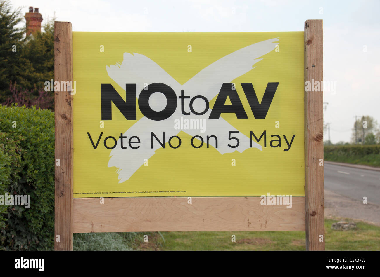 A placard outside a property in Wiltshire supporting a 'No' vote for the Alternative Vote referendum in the UK on 5th May 2011. Stock Photo