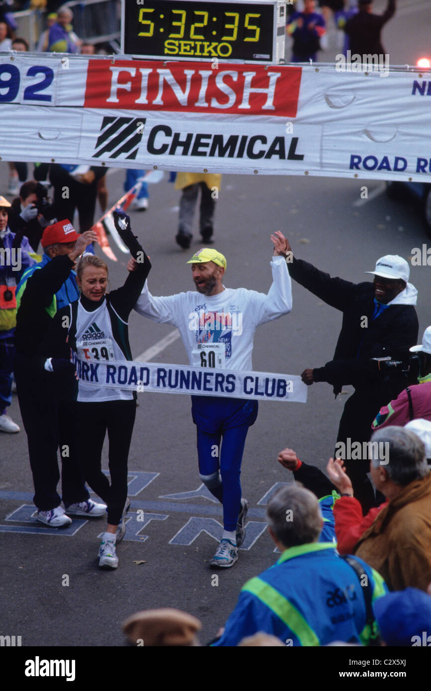 Fred Lebow with Grete Waitz after completing together the 1992 NYC ...