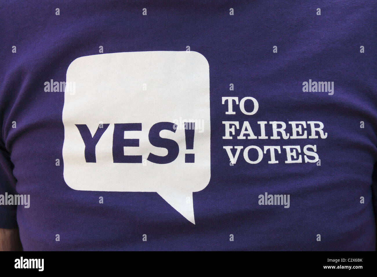 A t-shirt design promoting the 'Yes' vote for the Alternative Vote referendum in the UK on 5th May 2011. Stock Photo