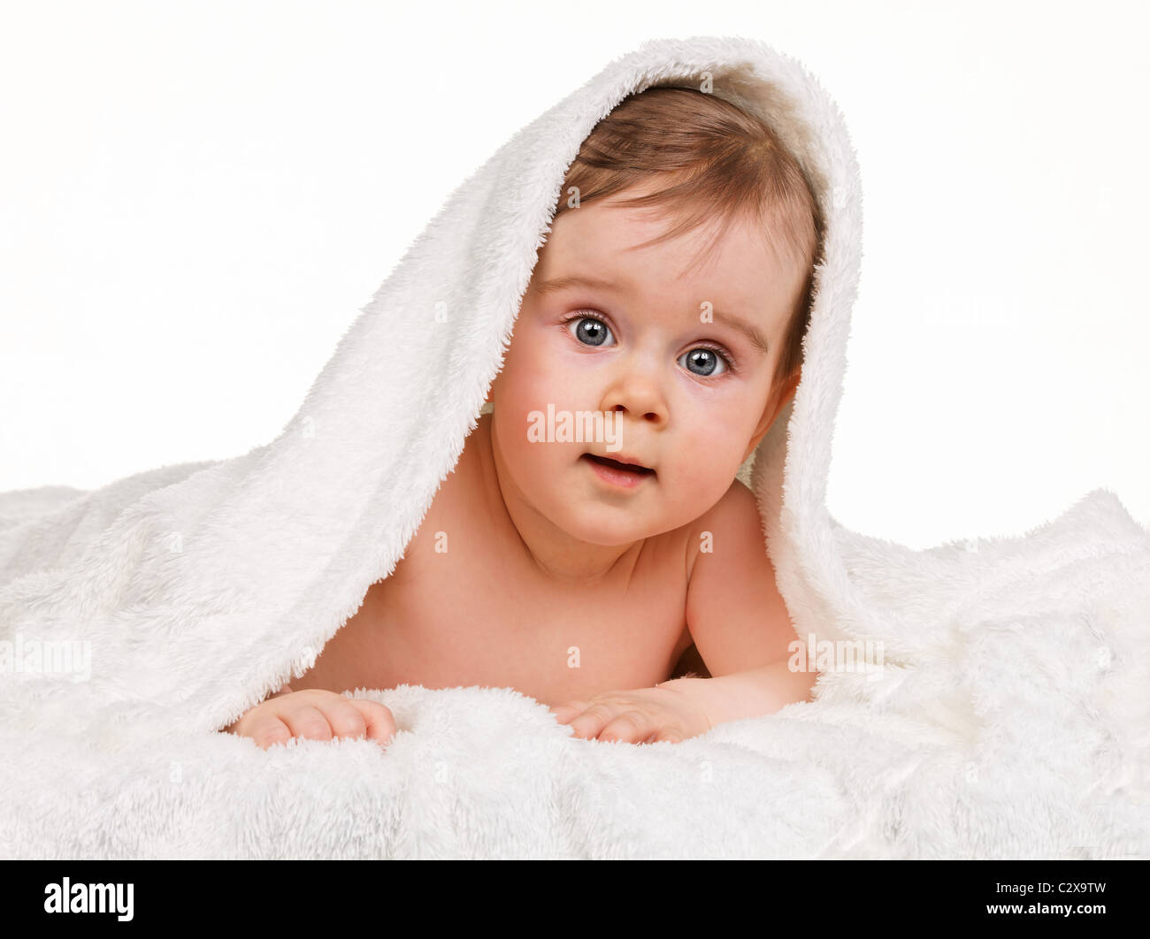 Small astonished child baby blanket Stock Photo Alamy