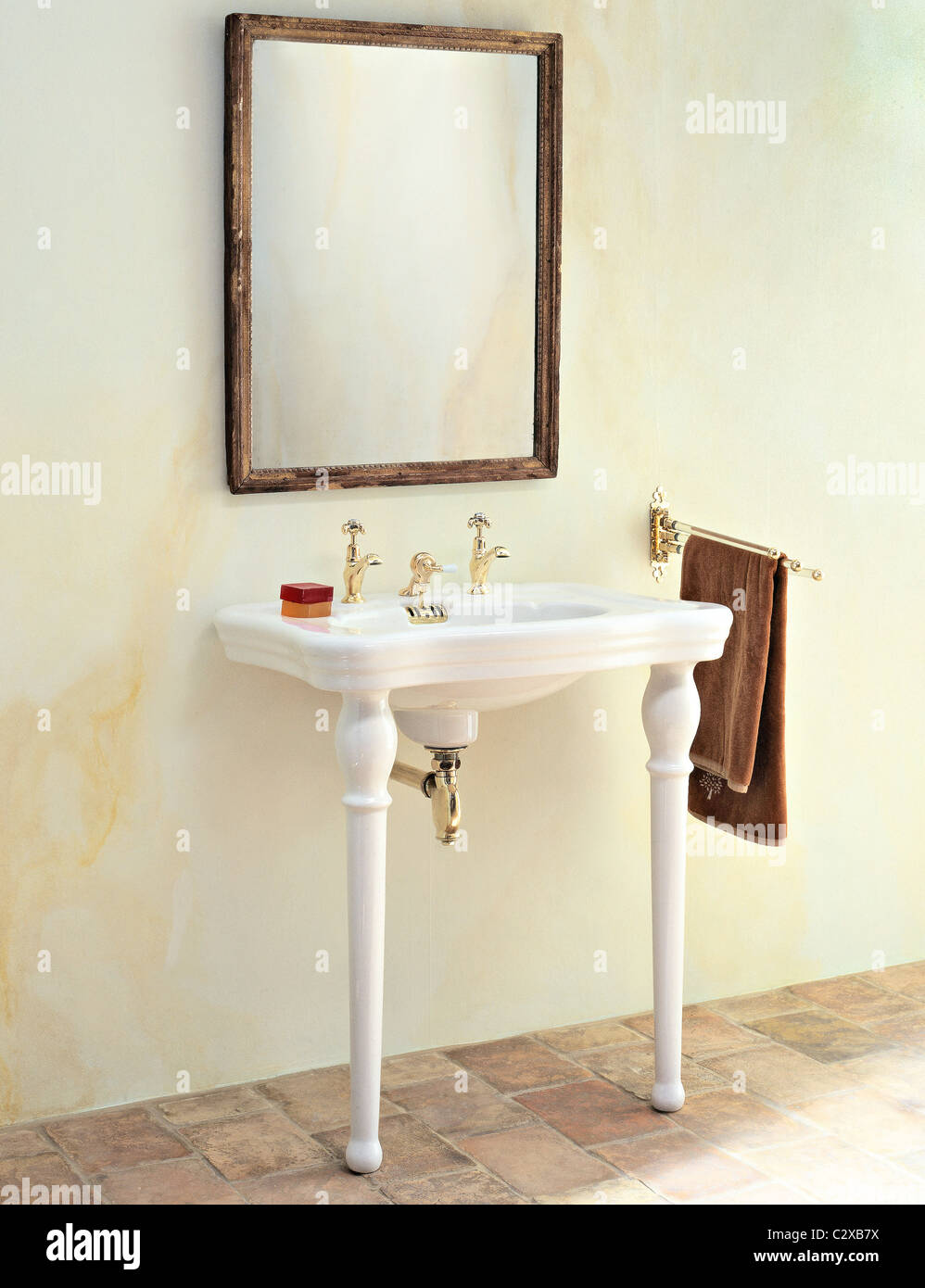 Bathroom Wash Basin Mirror Stock Photo Alamy