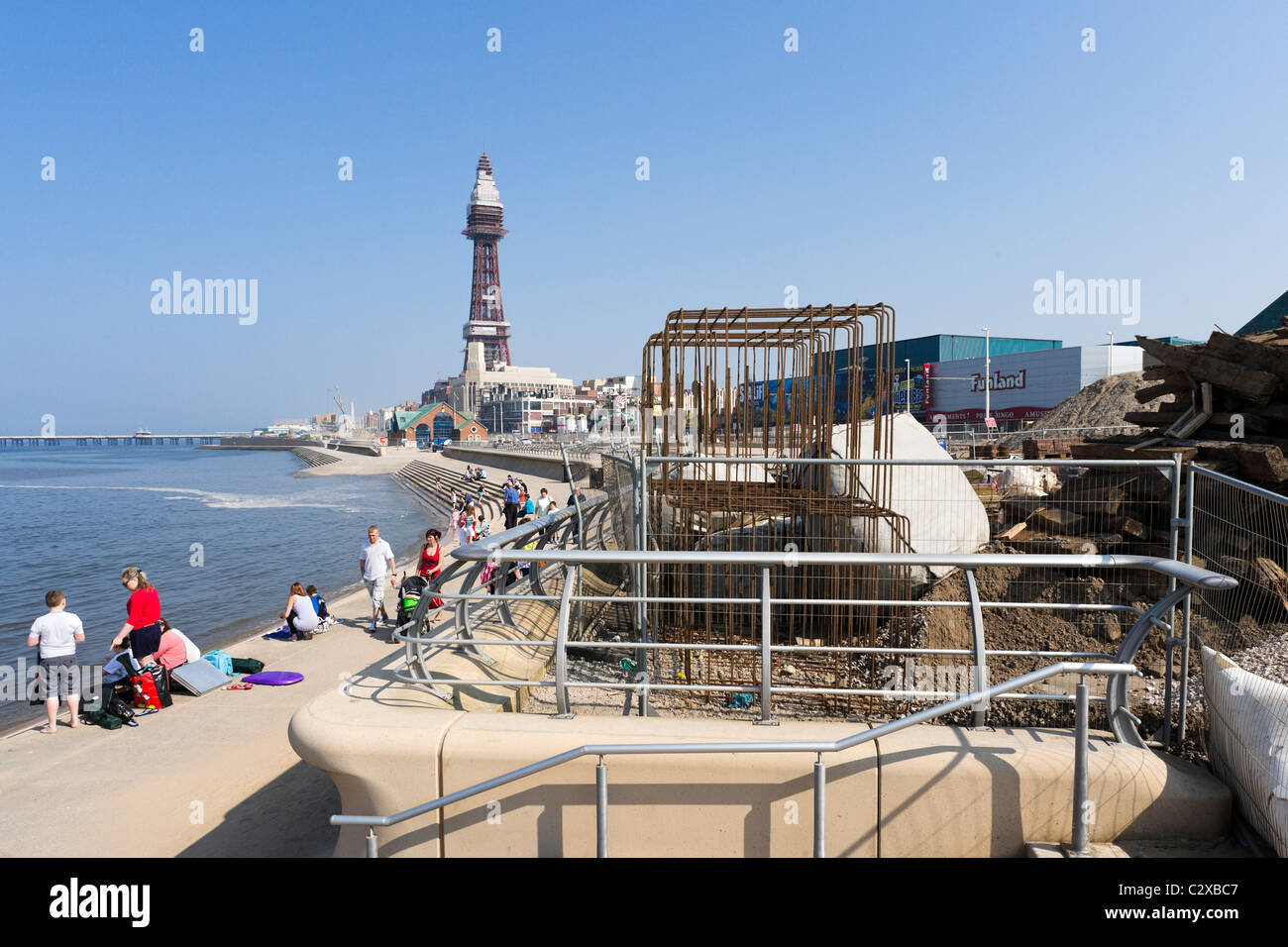 Extensive redevelopment work on the seafront promenade in April 2011 during the Easter Holidays, Blackpool, Lancashire Stock Photo