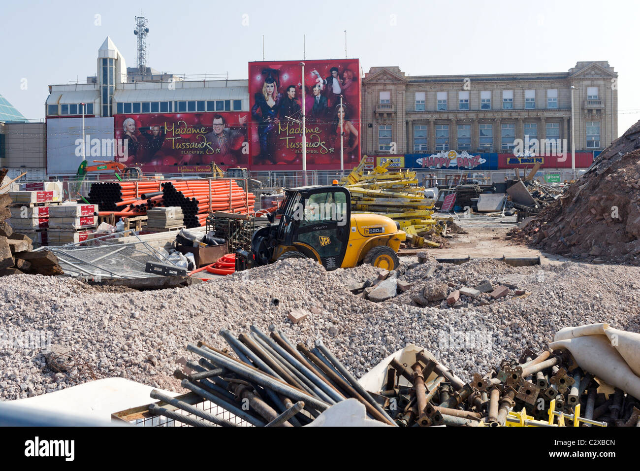 Extensive redevelolpment work on the seafront promenade by Madame Tussauds in the April 2011 Easter Holidays, Blackpool, Lancs Stock Photo