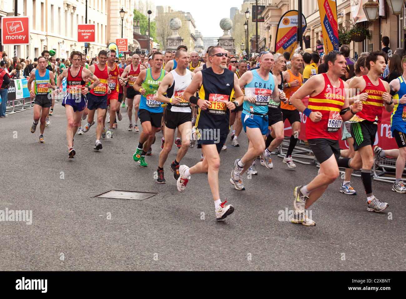 Runners at the London marathon 2011,Church street, Greenwich London