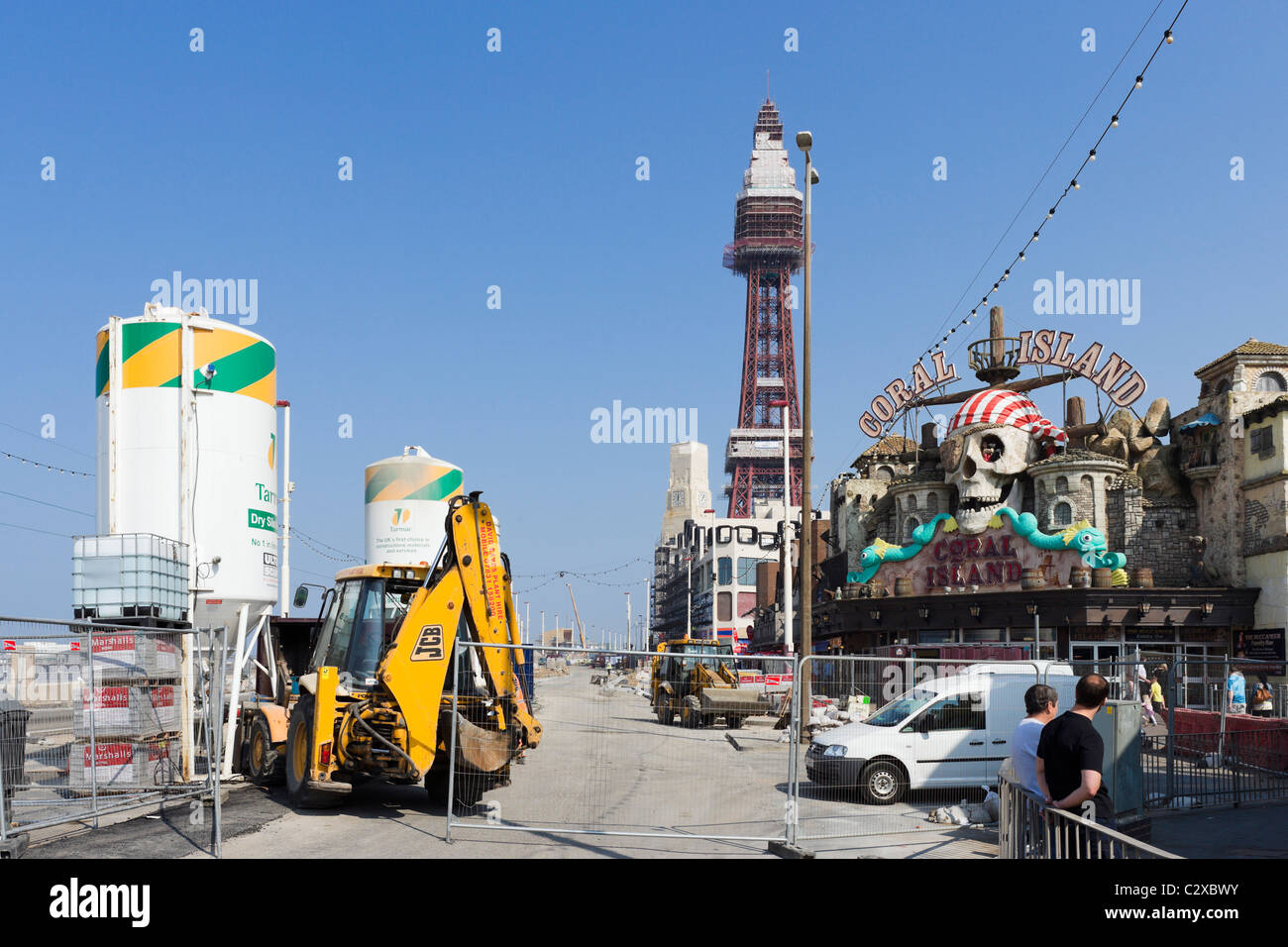 Extensive redevelopment work on the seafront promenade in April 2011 during the Easter Holidays, Blackpool, Lancashire Stock Photo