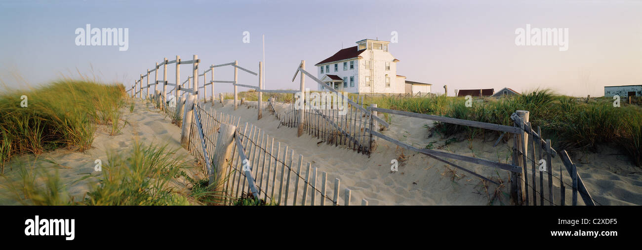 Weather boarded house on beach the hampton new york state Stock Photo