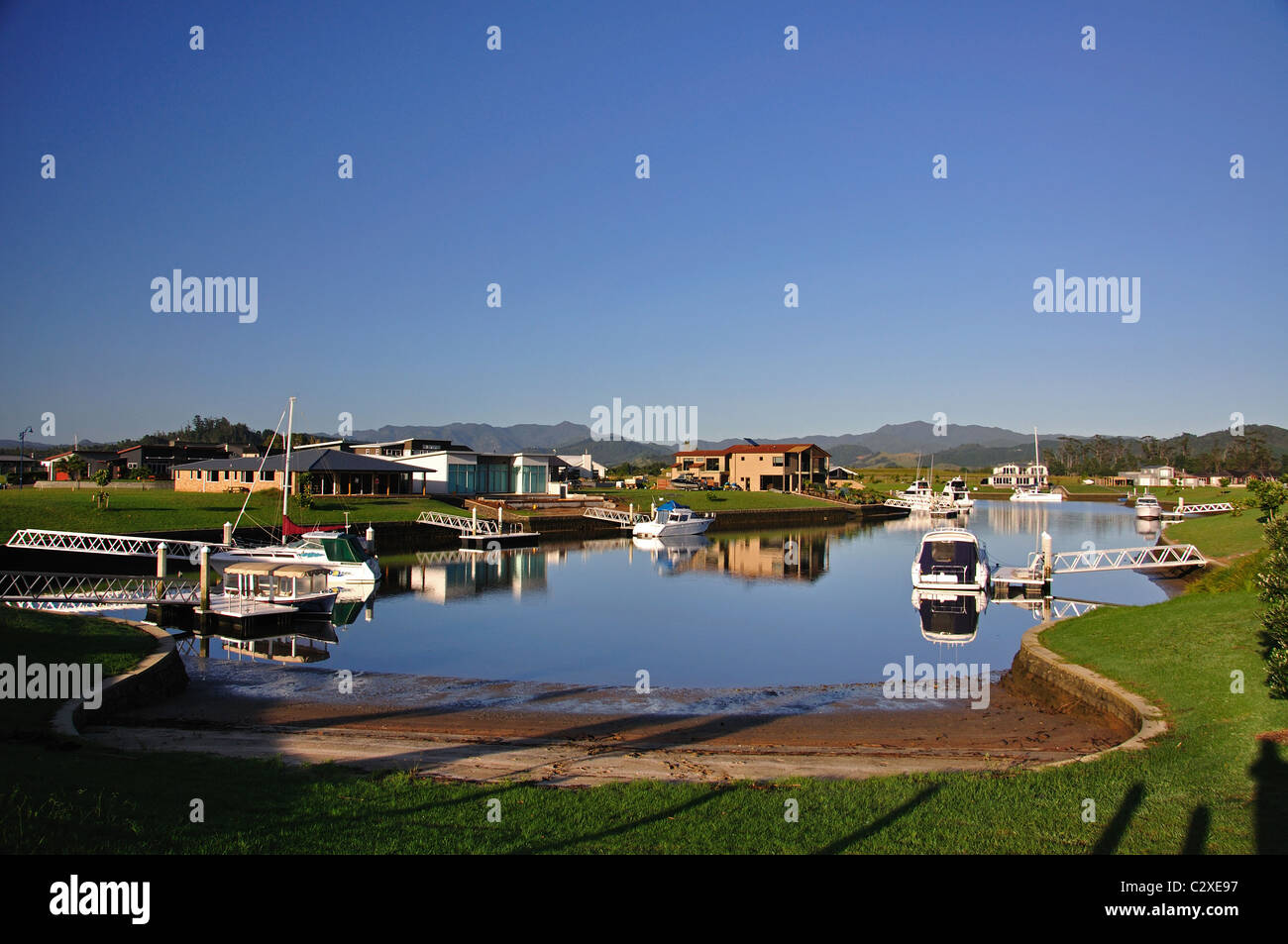 Whitianga Waterways Housing Development, Whitianga, Mercury Bay, Coromandel Peninsula, Waikato Region, North Island, New Zealand Stock Photo