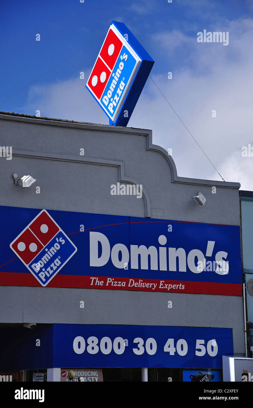 Domino's Pizza sign, Lake Street, Cambridge, Waikato Region, North Island, New Zealand Stock Photo