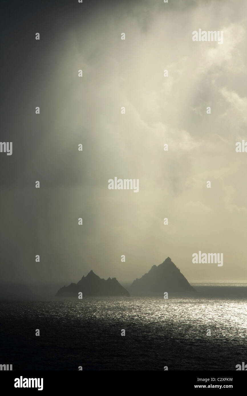 Skellig Islands, Co Kerry, Ireland; Islands In A Rain Shower Stock