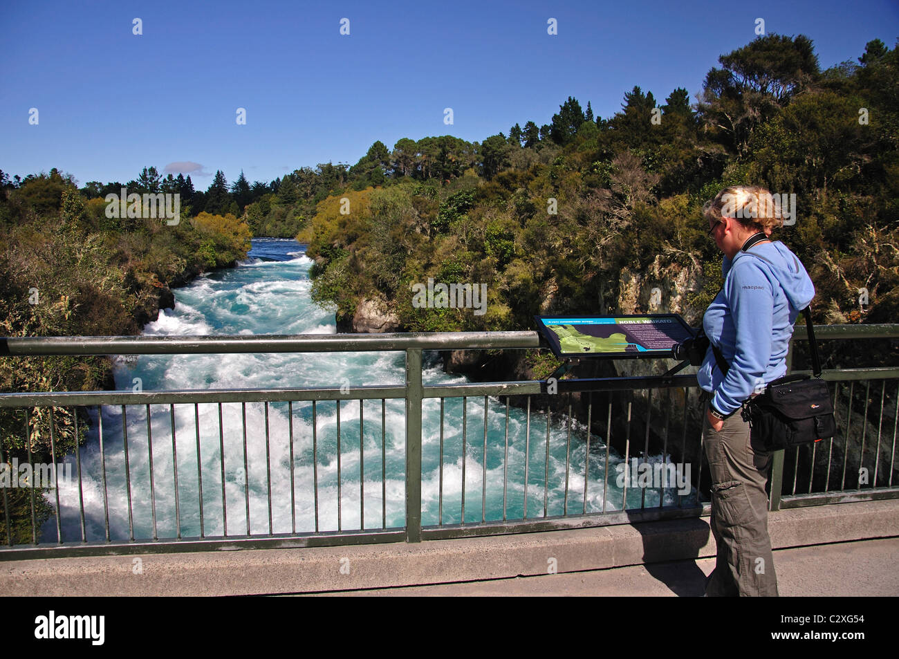 Huka Falls from bridge, near Taupo, Waikato Region, North Island, New Zealand Stock Photo