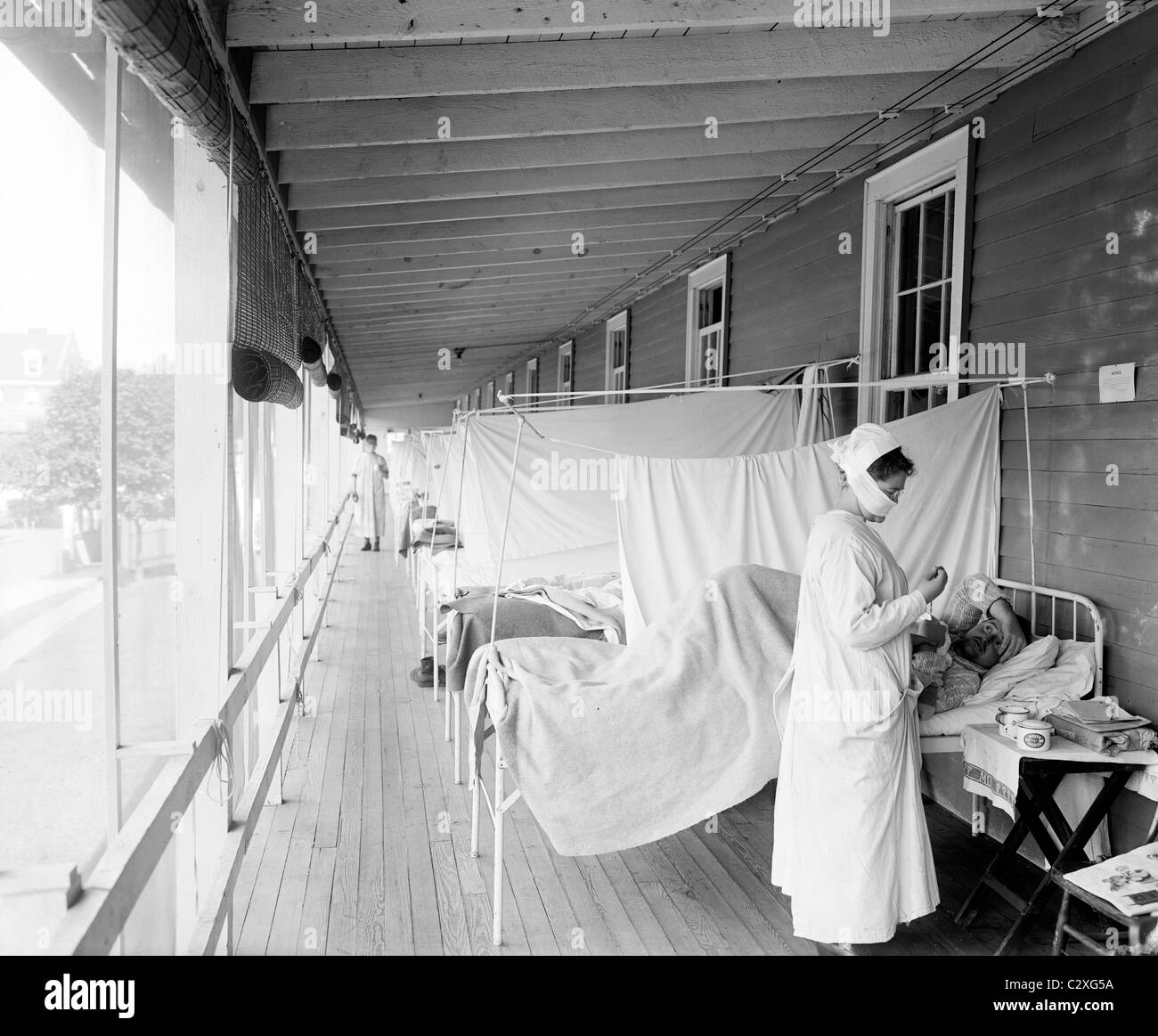 Walter Reed Hospital Flu Ward during Influenza Pandemic, circa 1920 Stock Photo