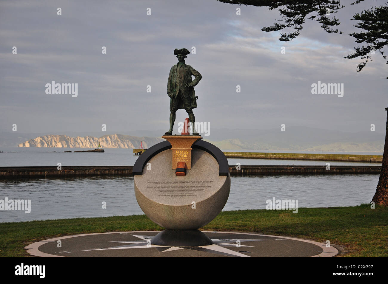 Captain Cook's landing site statue on waterfront, Gisborne, Gisborne