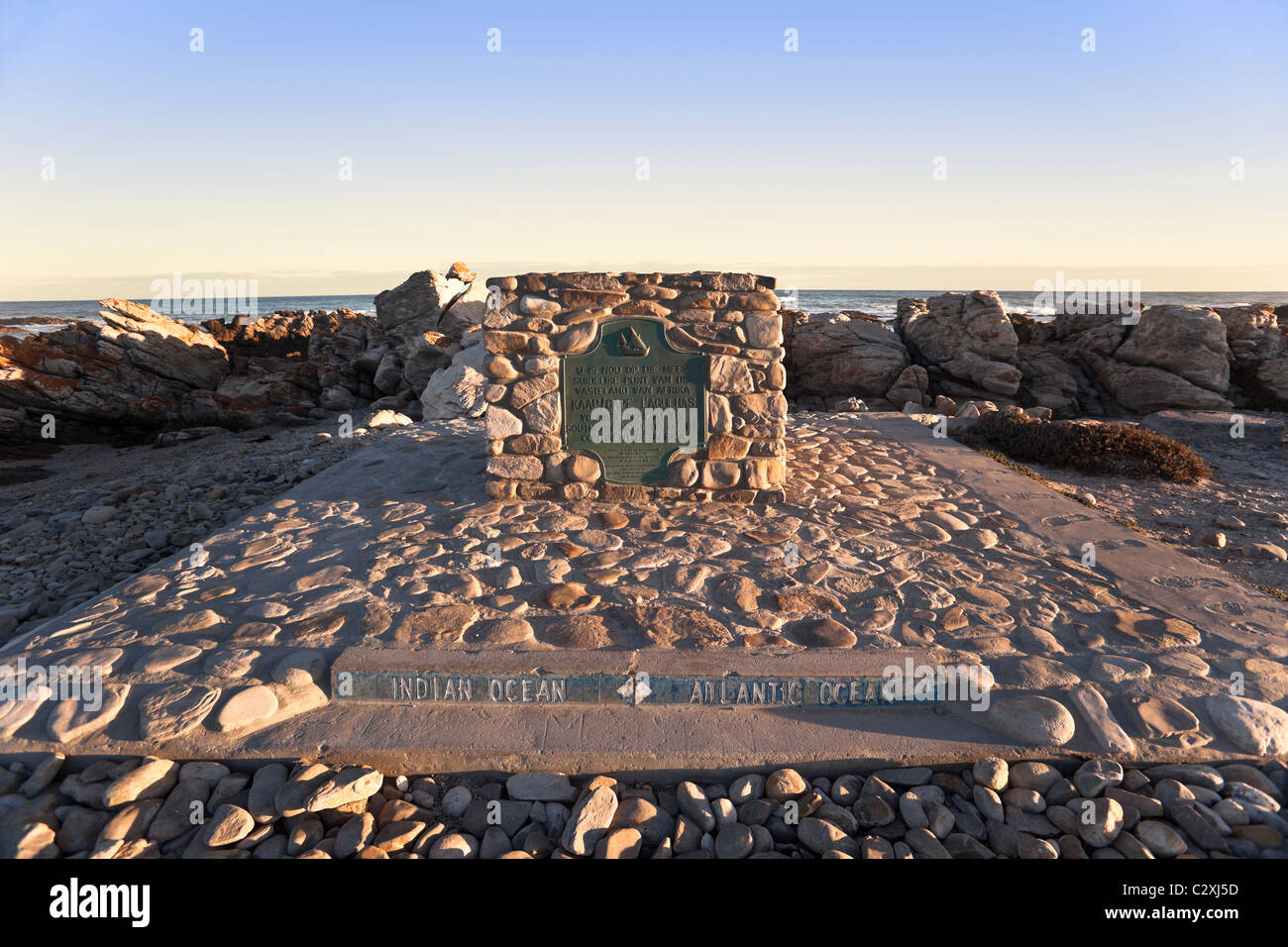 A plaque marking the most southerly point in Africa and where the