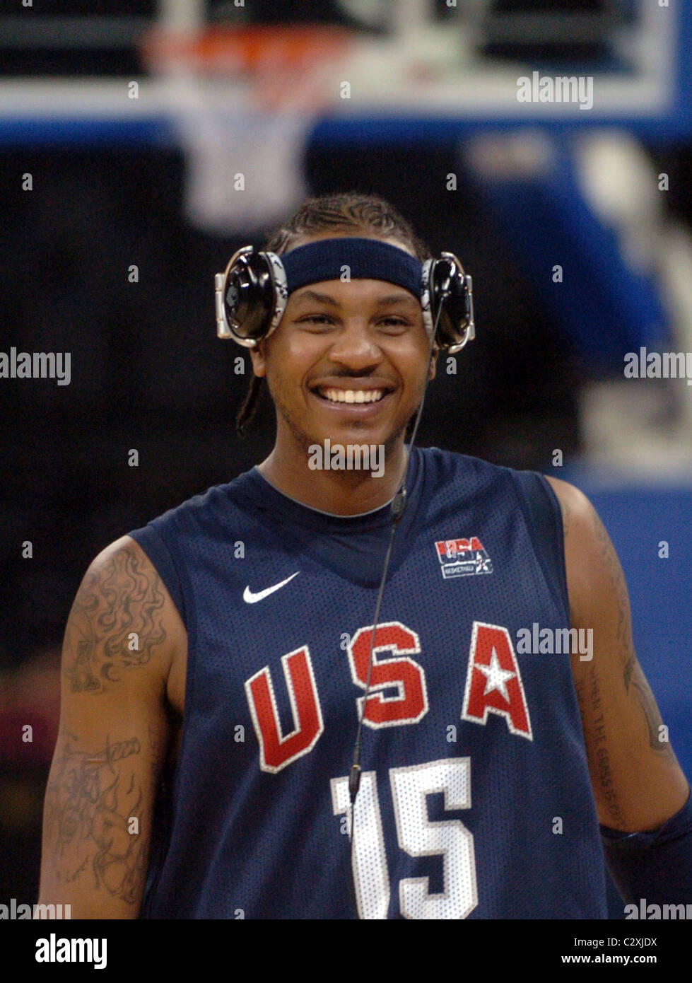 Player Carmelo Anthony The 08 Usa Basketball Men S National Team Practice During A Training Session For Beijing 08 Olympic Stock Photo Alamy
