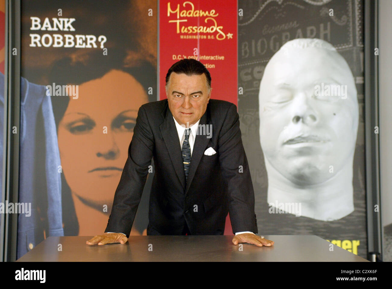J. Edgar Hoover Madame Tussauds wax figure stands outside the Newseum