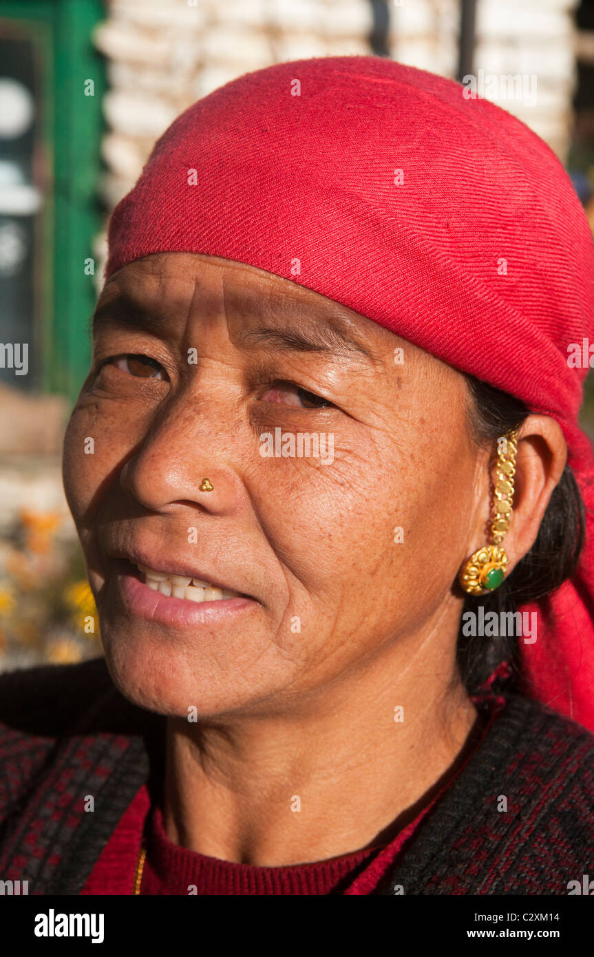 Gurung woman in Ghandruk in the Annapurna region of Nepal Stock Photo