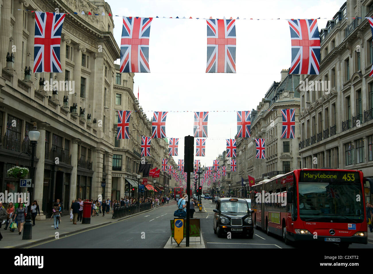Regent's Street decked out ready for the wedding of Prince William and Catherine Middleton. Stock Photo