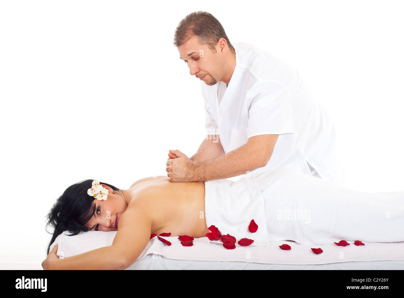 Real masseur giving kneading massage style on a back woman at spa Stock  Photo - Alamy