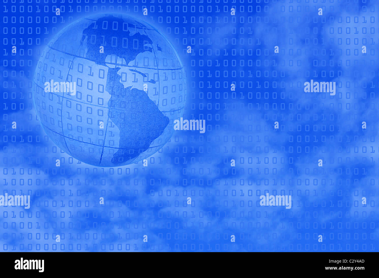 digital background: binary code over sky and globe Stock Photo - Alamy