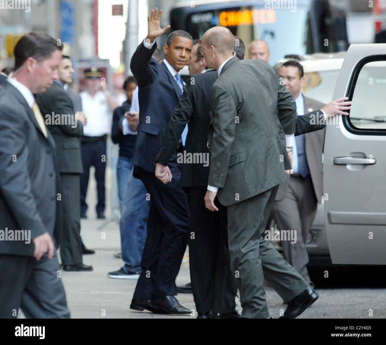 Barack Obama outside the Ed Sullivan Theater for the 'Late Show With David Letterman' New York City, USA - 10.09.08 Stock Photo
