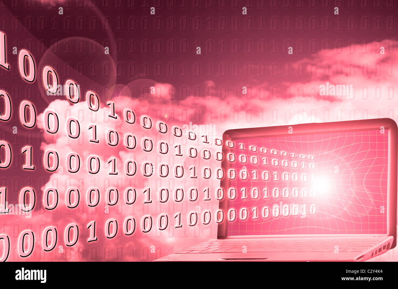 digital world binary code flowing from laptop Stock Photo Alamy
