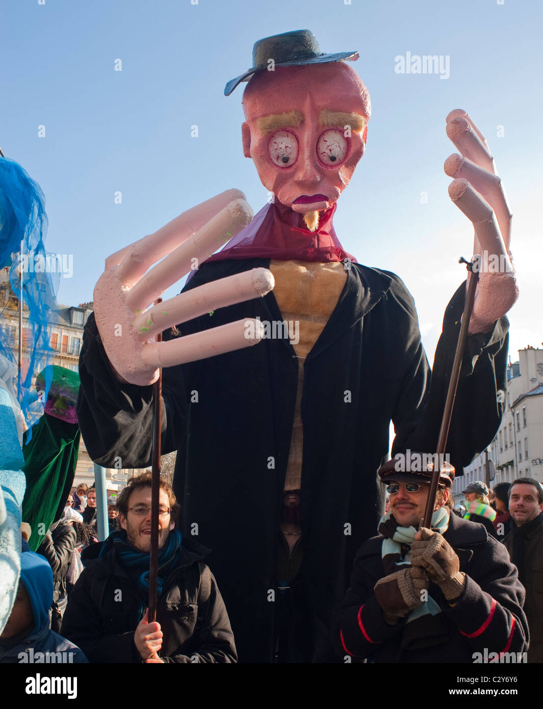 Paris, France, Large paper Maché heads in Traditional Carnival parade