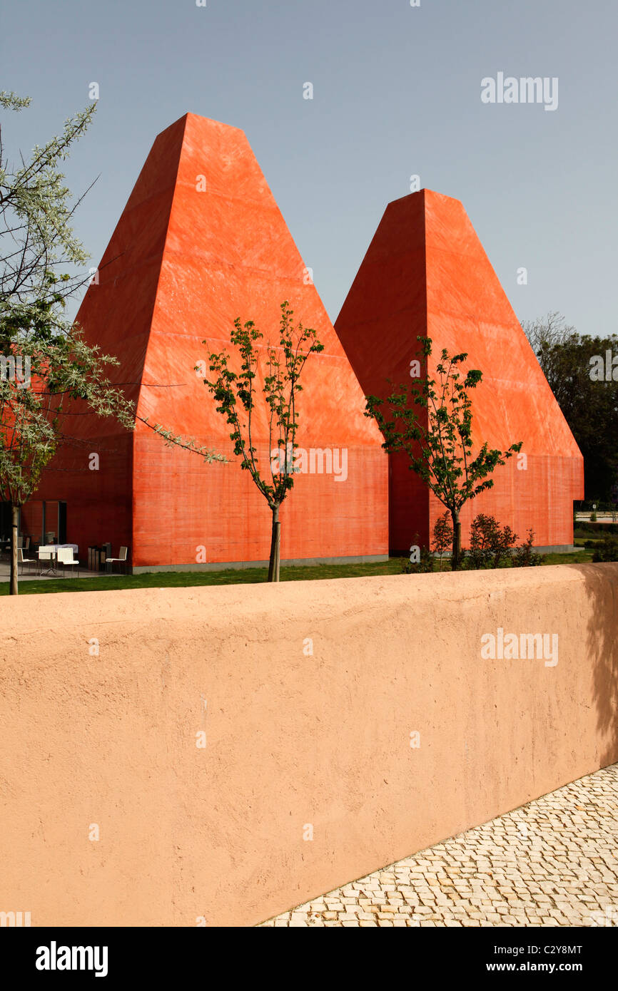 The twin towers of the Casa das Historias Paula Rego (Paula Rego House of Stories) in Cascais, Portugal. Stock Photo