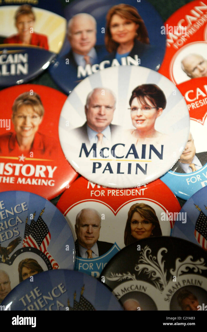 McCain-Palin campaign pins Senator John McCain and his partner Governor  Sara Palin are running mates for the Republican Stock Photo - Alamy