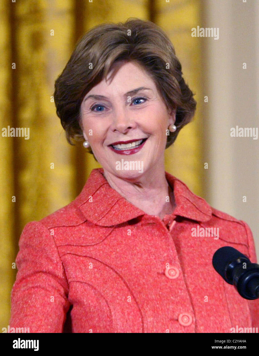 First Lady Laura Bush celebrates Constitution Day by speaking to children in the East Room of the White House about the Stock Photo
