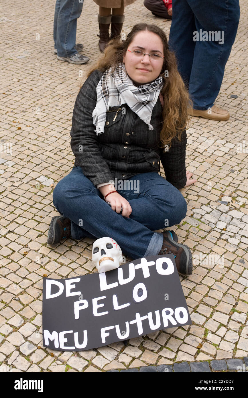 Anti-bank, pro-jobs protest in Coimbra, Portugal Stock Photo