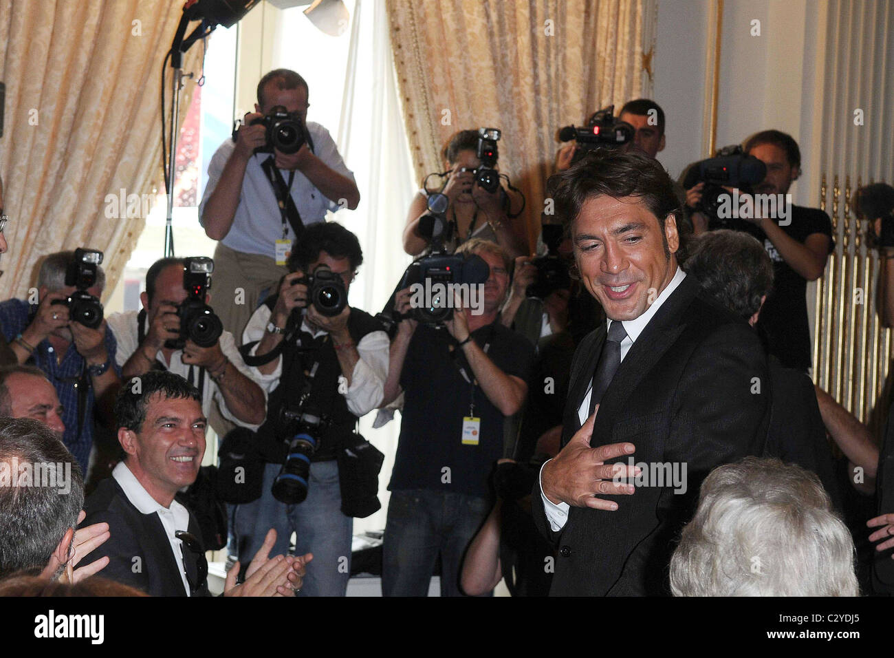 Javier Bardem, Antonio Banderas (background) 56th San Sebastian ...