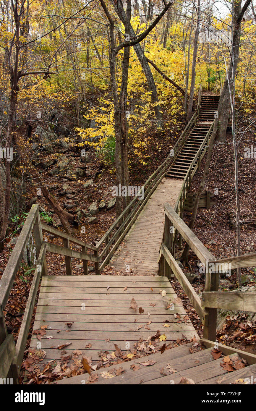 Stairs on a walkway across a ravine in Great Falls Park, McLean, Virginia. Stock Photo