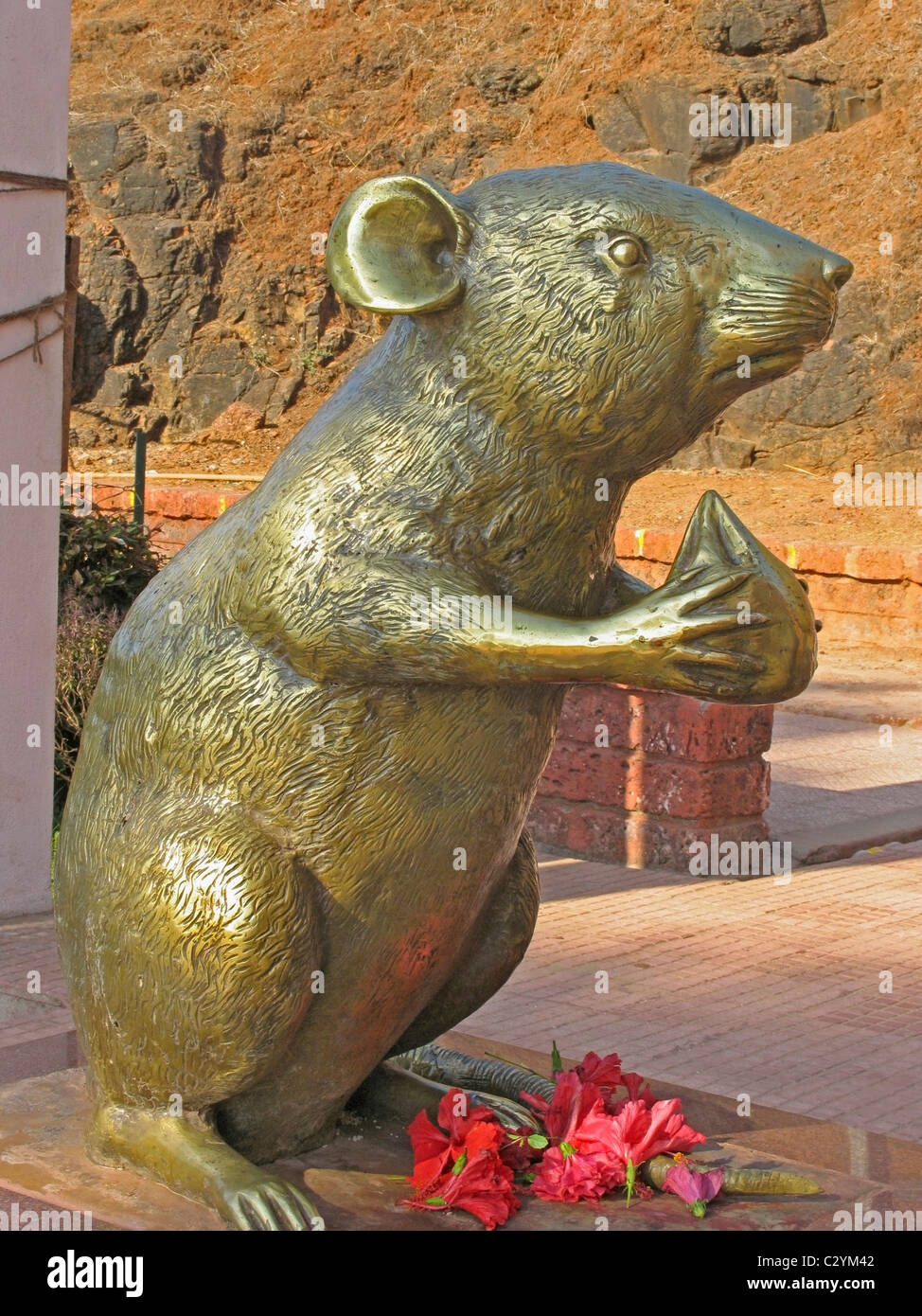 Ganesha's golden rat at Ganeshgule Temple near Ganapatipule Stock Photo
