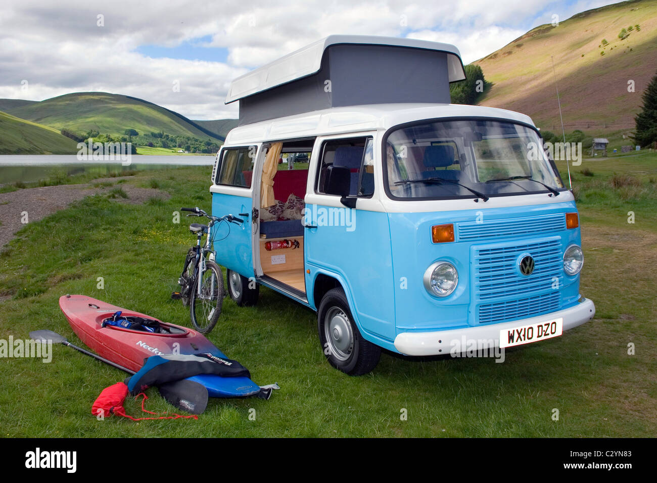 Blue VW Camper Van in the Scottish Borders Stock Photo Alamy