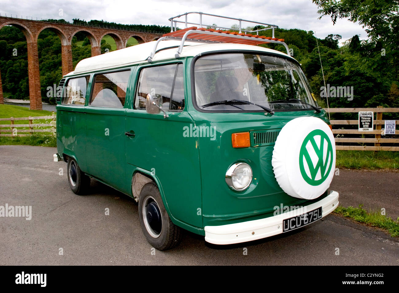 Green VW Camper Van in the Scottish Borders Stock Photo