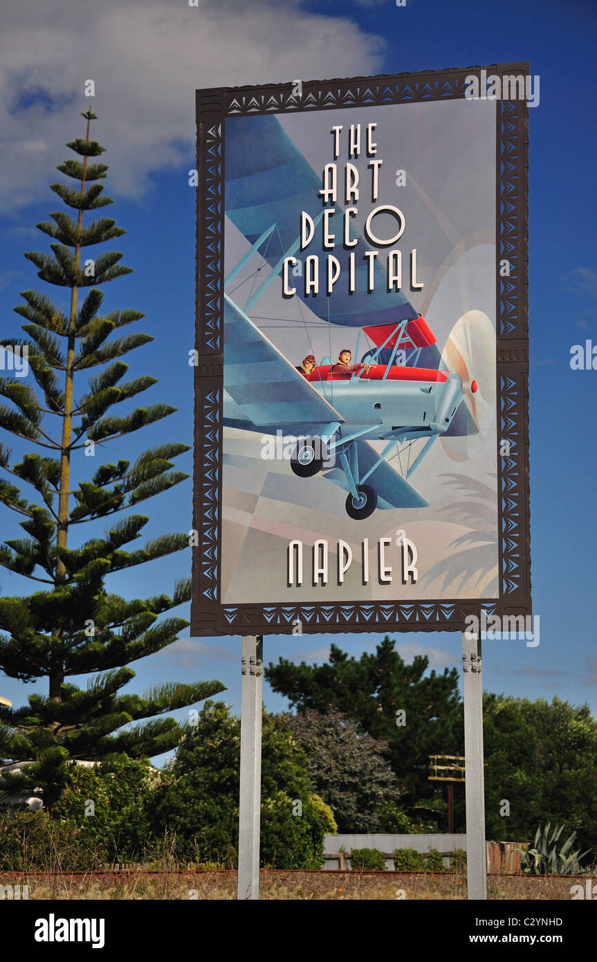 'Napier, The Art Deco Capital' sign, Napier, Hawke's Bay, North