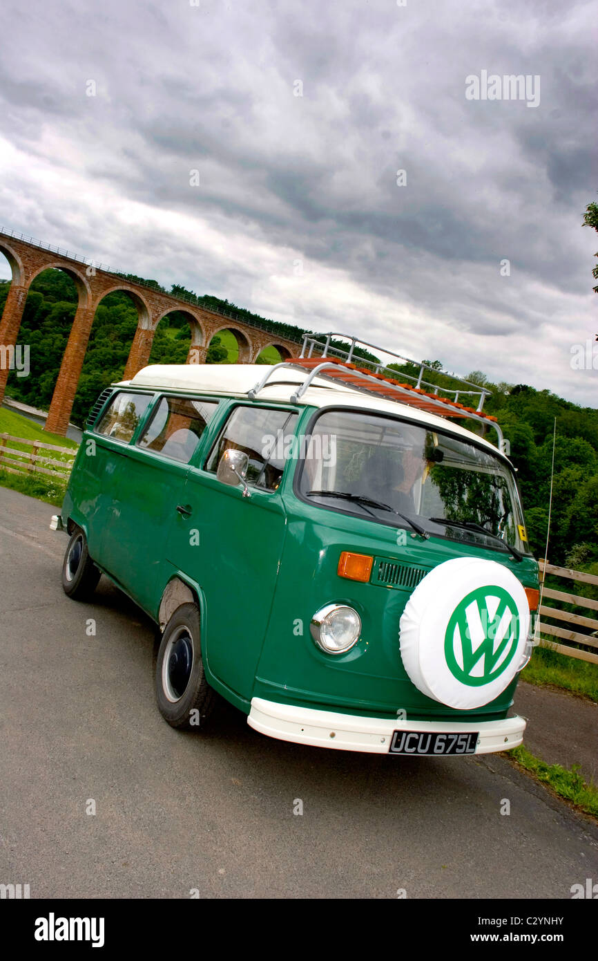 Green VW Camper Van in the Scottish Borders Stock Photo