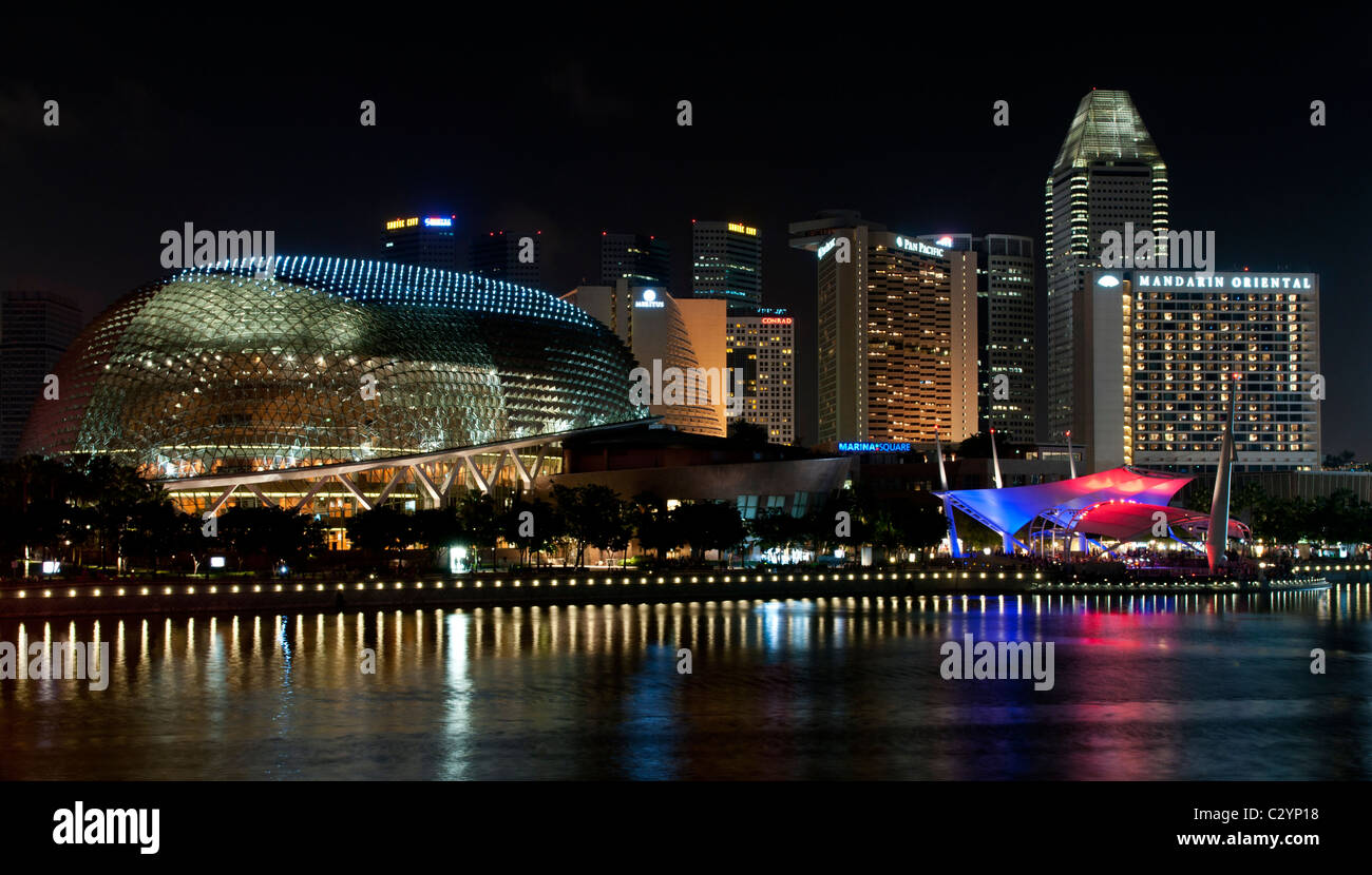 Esplanade Theatres On The Bay at night, Singapore Stock Photo