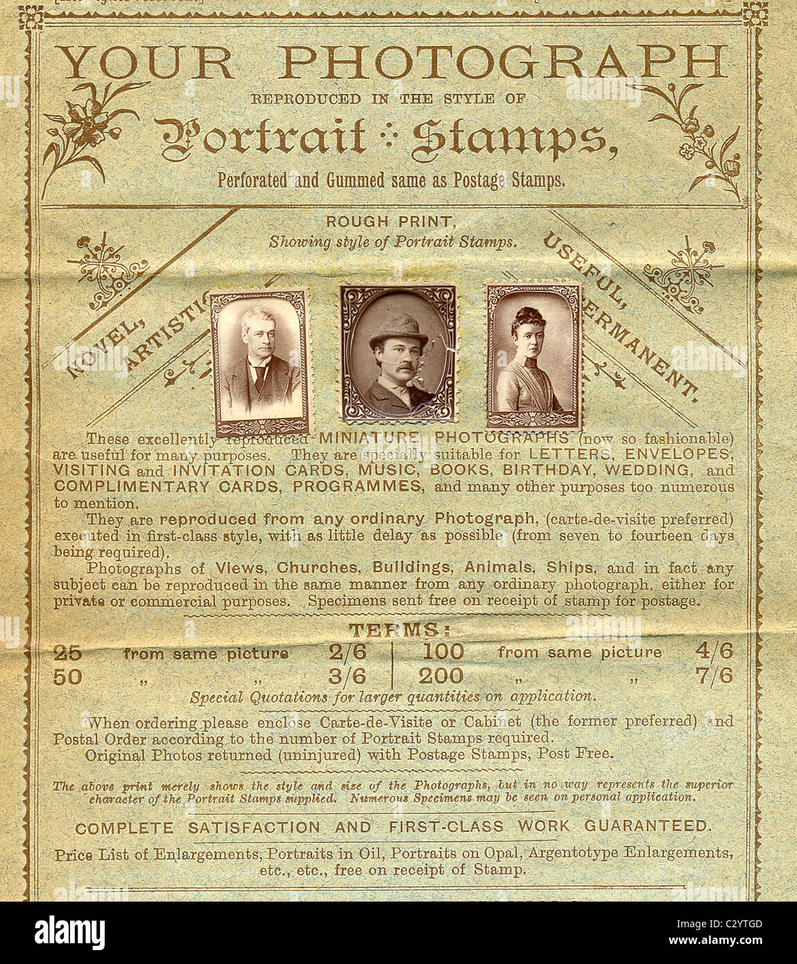 Advertisement leaflet for Portrait Stamps Stock Photo
