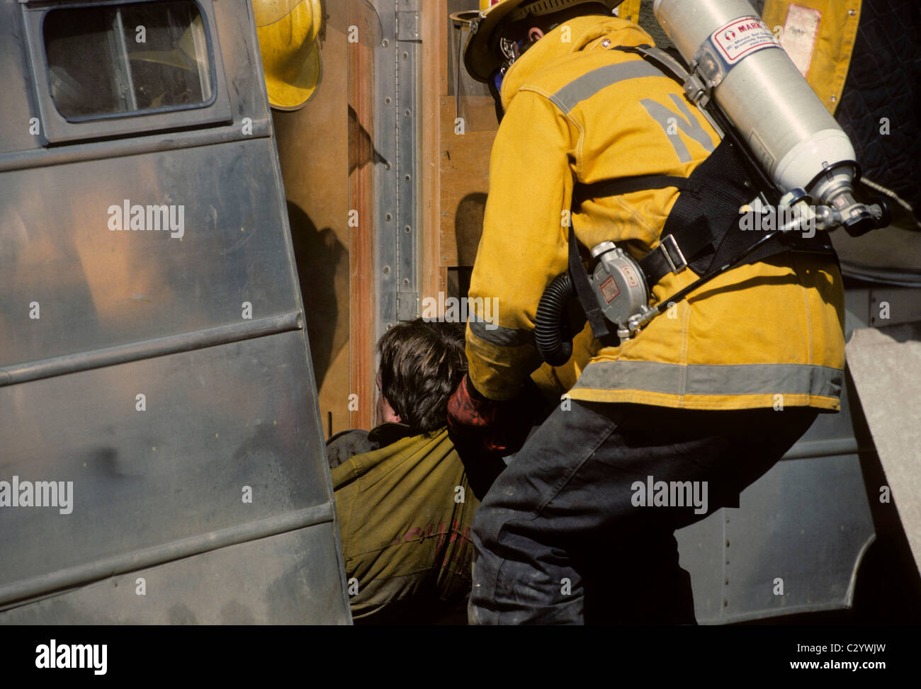 Structural Firefighter Training, Denali National Park , Alaska, firefighters with air packs, Structural Firefighter, Ranger Stock Photo