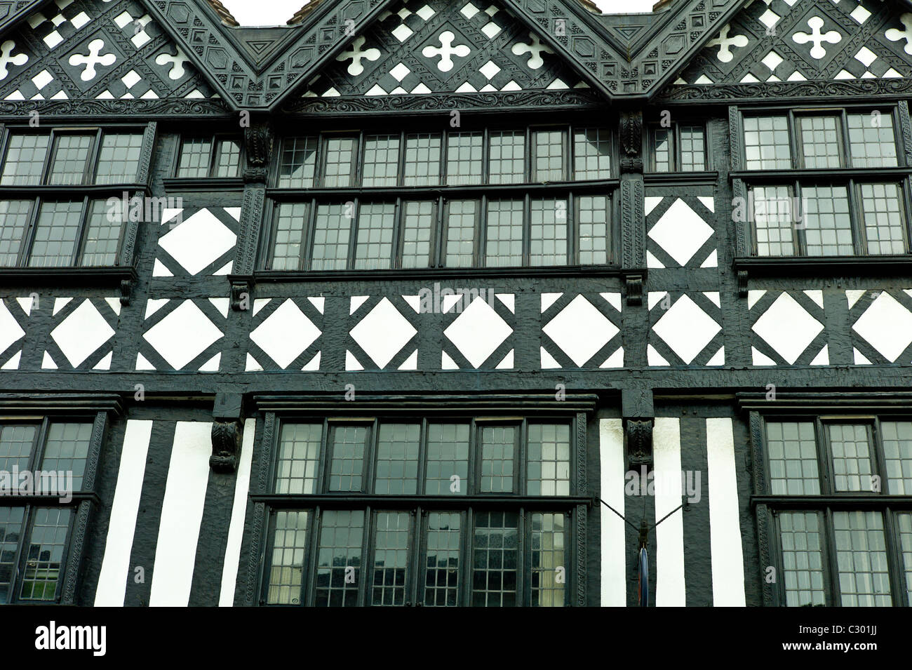 Tudor style timber-framed period house with leaded light windows in, Ludlow, Shropshire, UK Stock Photo