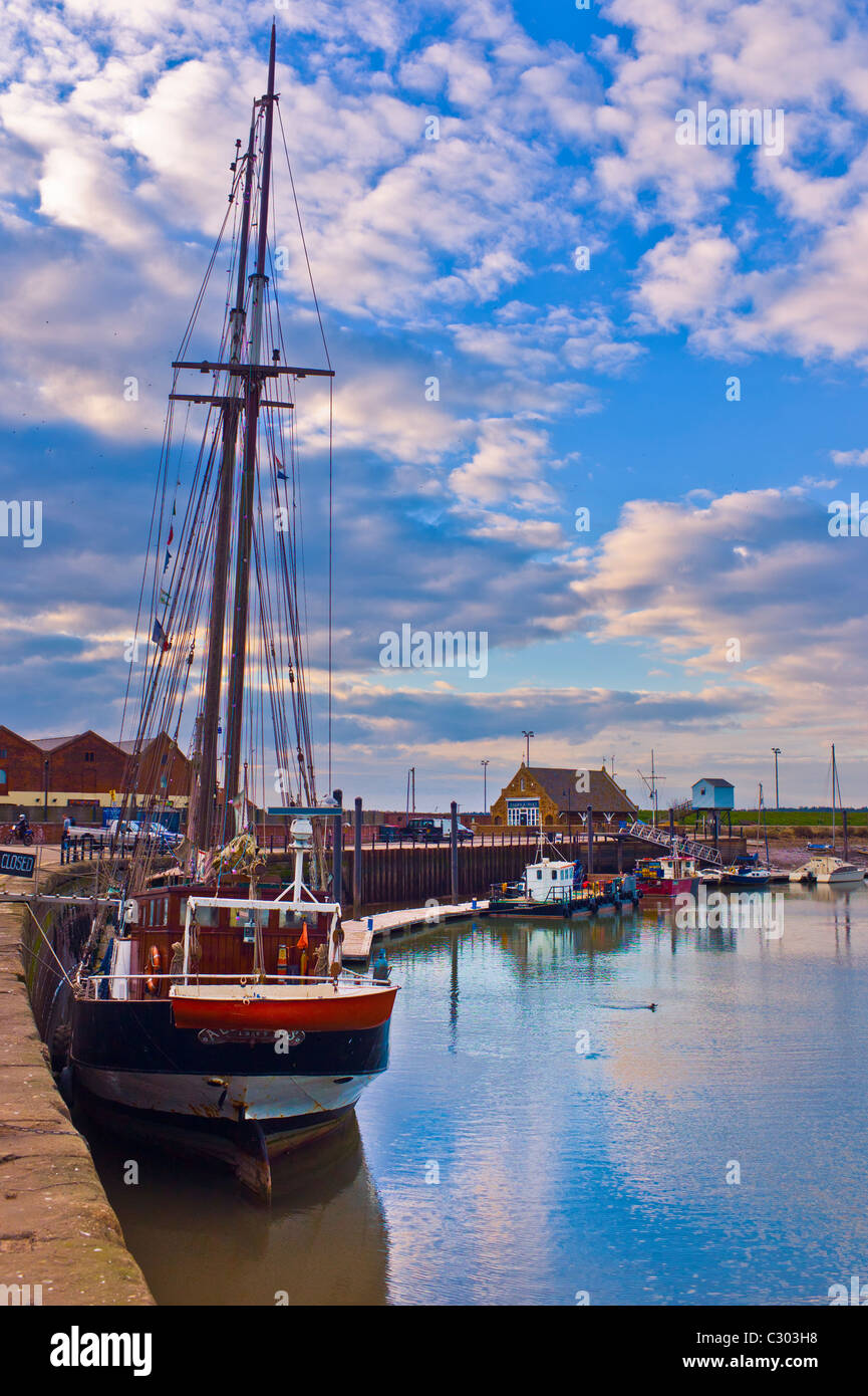 A sailing ship tied up at the quay in this North Norfolk port Stock Photo Alamy